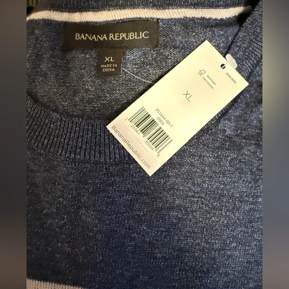 Banana Republic Sweater XL Blue Striped Knitted Crew Neck Pullover Cotton NWT